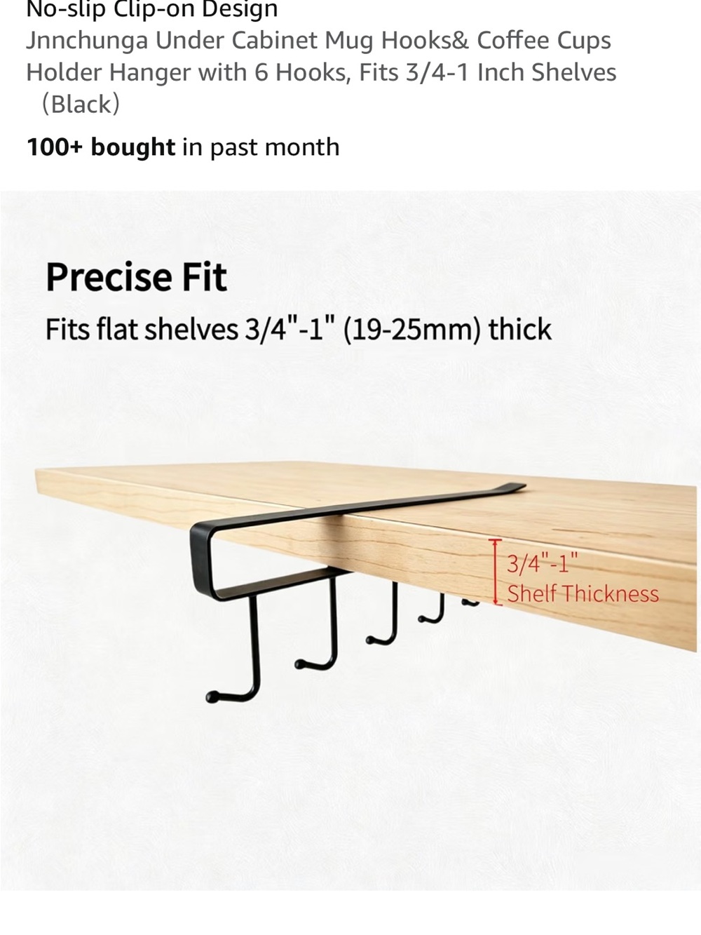 Under-Shelf Mug Rack Hanger - Black - - Picture 3 of 7